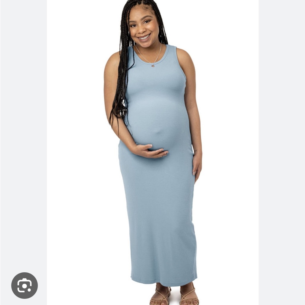 Kindred Bravely Gwen Ribbed Bamboo Maternity Midi Dress Cornflower Blue